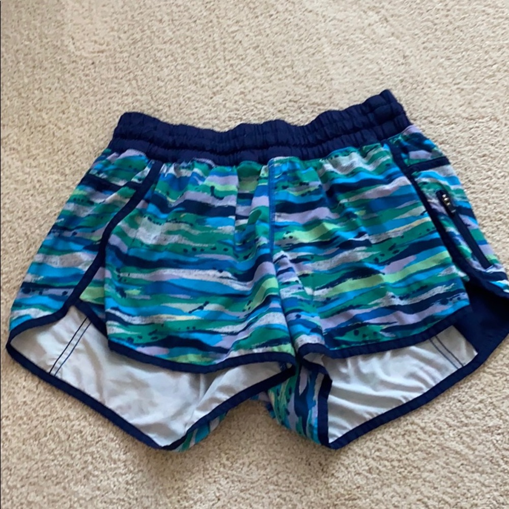 Blue and green stripe lululemon tracker shorts